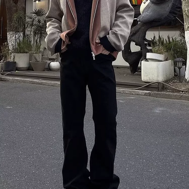 Граница торговля стиль 2025 новый Paris черный вымытого ретро старыеBootcut прямые клинья slimming Denim