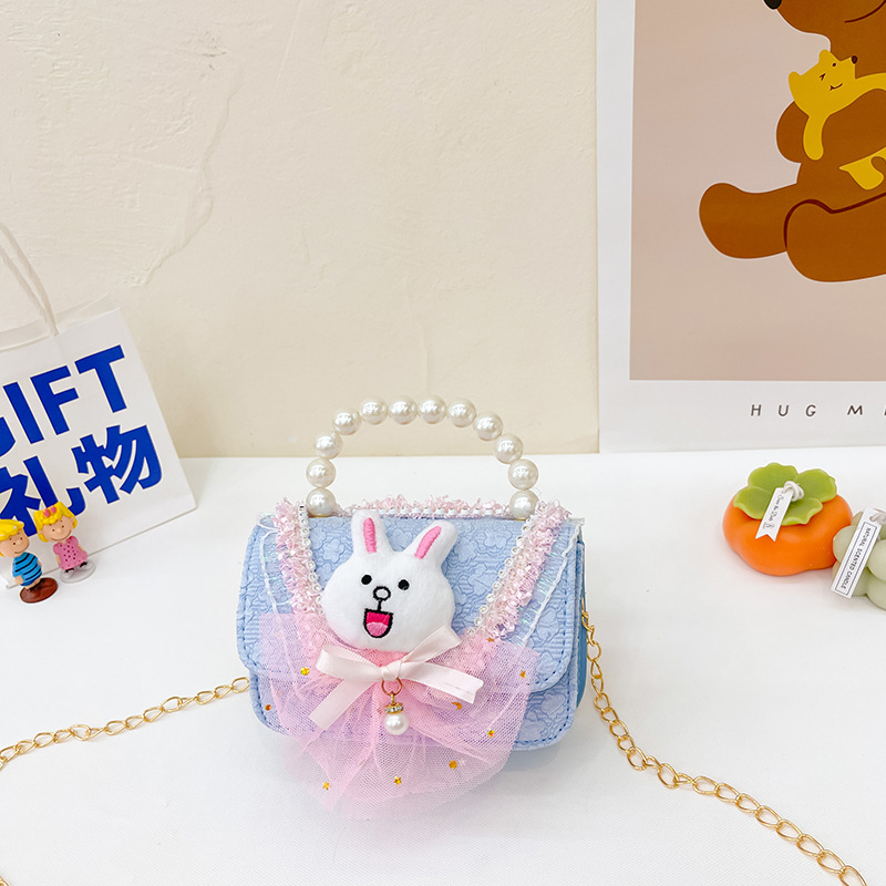 2023 nuevos niños de algodón y lino monedero niñas de viaje de compras elegante bolsa de mensajero de dibujos animados conejito bolsa de hombro
