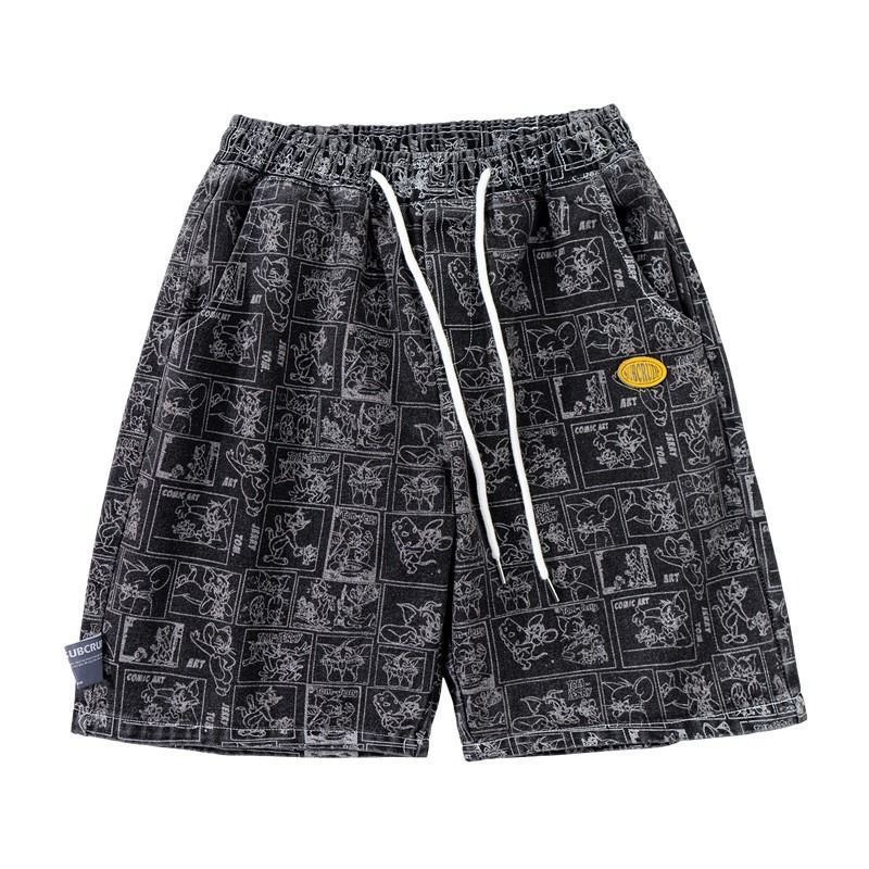 Men's Summer Denim Shorts Trendy Casual High Street Style Thin Loose Fitting Five Point mid Length Pants_viptrois.com