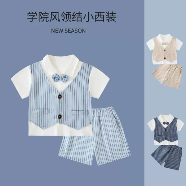 Boys' College Two-Piece Suit Baby's First Birthday Party Dress Stripesd Gentleman Kidsren's Clothing Kidsren's Little Boy's Clothes