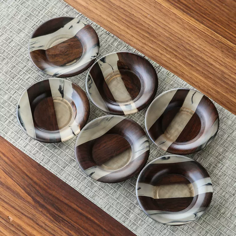 新款创意实木杯托隔热仿烫茶具配件防滑壶承 日式树脂圆形茶杯垫