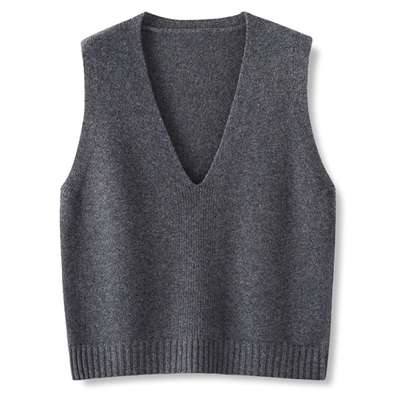 Cross-Border Wholesale Australian Wool Knitted V Neck Waistcoat Intellectual Style Women's Sleeveless Layered Vest Knitted Sweater