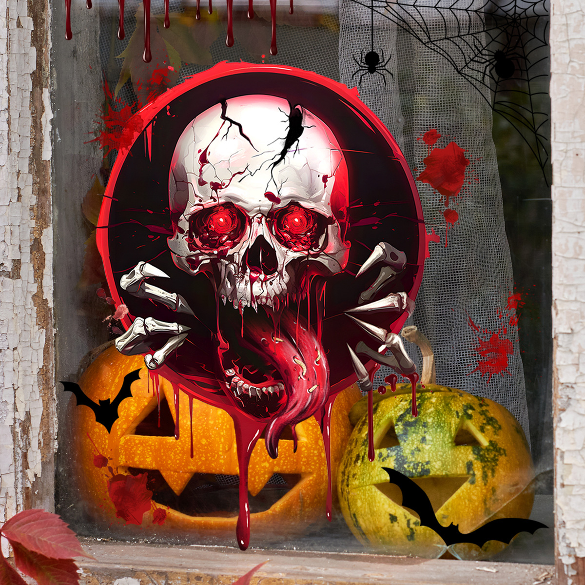 Horror Ghost Skull Wall Sticker Halloween Decorative Mural_voghion.com