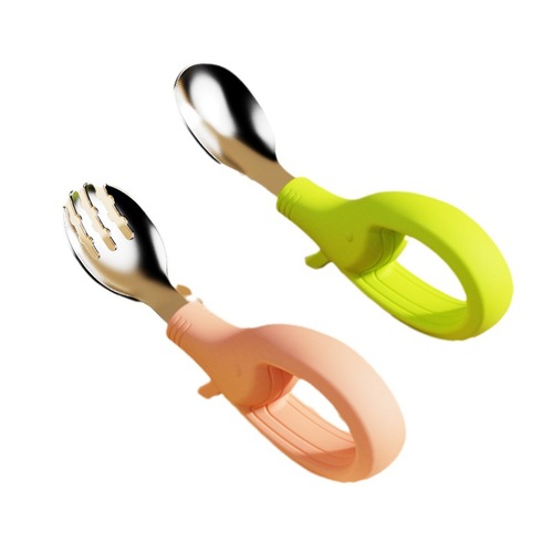 Baby spoon learning to eat complementary food training 1 to 2 years old independent eating baby chopsticks set complementary food fork silicone