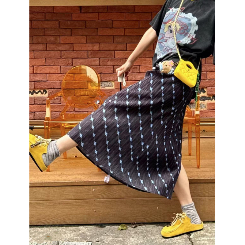 2026 Miyake Spring/Summer New Blue Floral Shadow French Elegant Retro Print Pleated Skirt