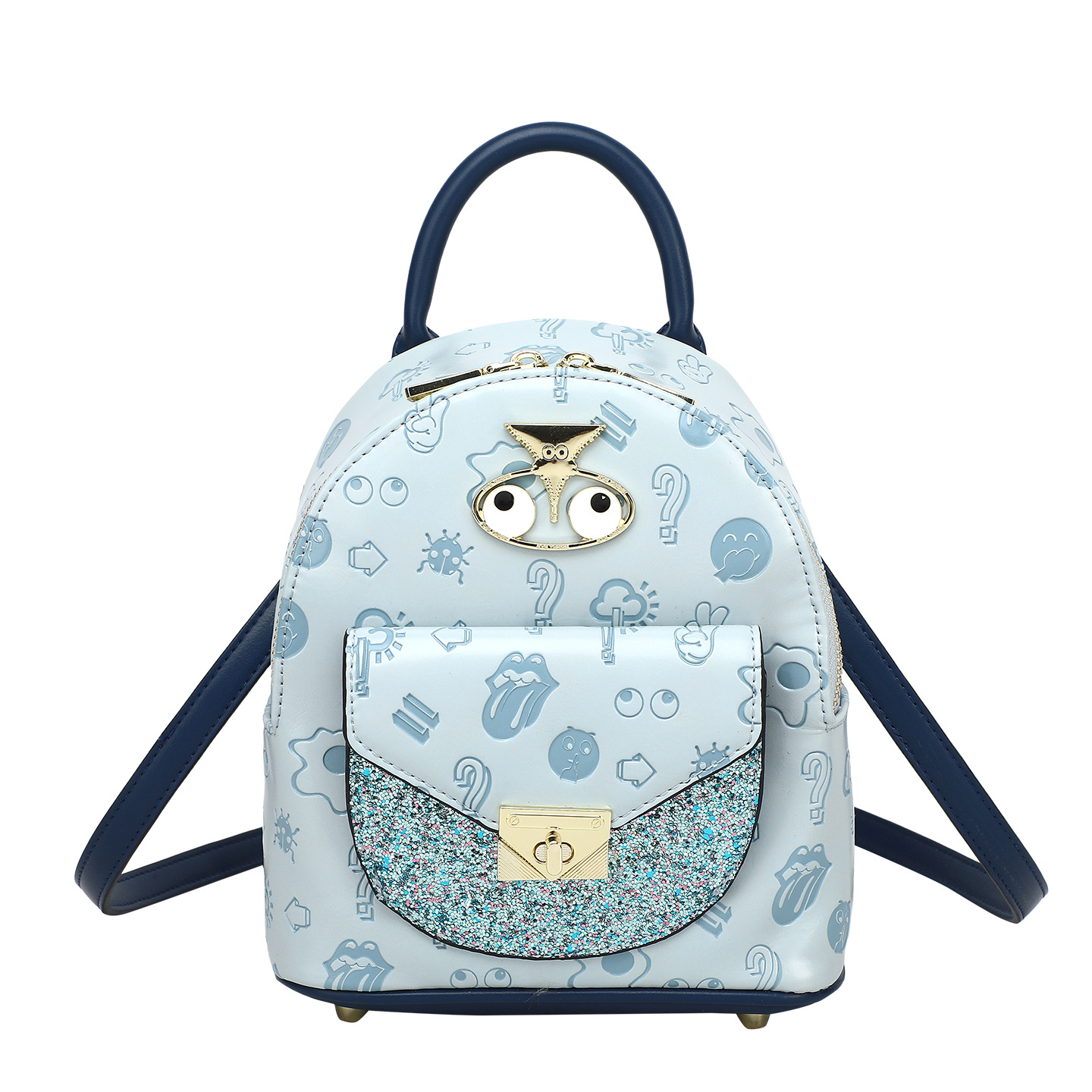 Nuevo material especial en relieve mochila encantadora de moda con cremallera de contraste de color PU bolso de mano 2859 #