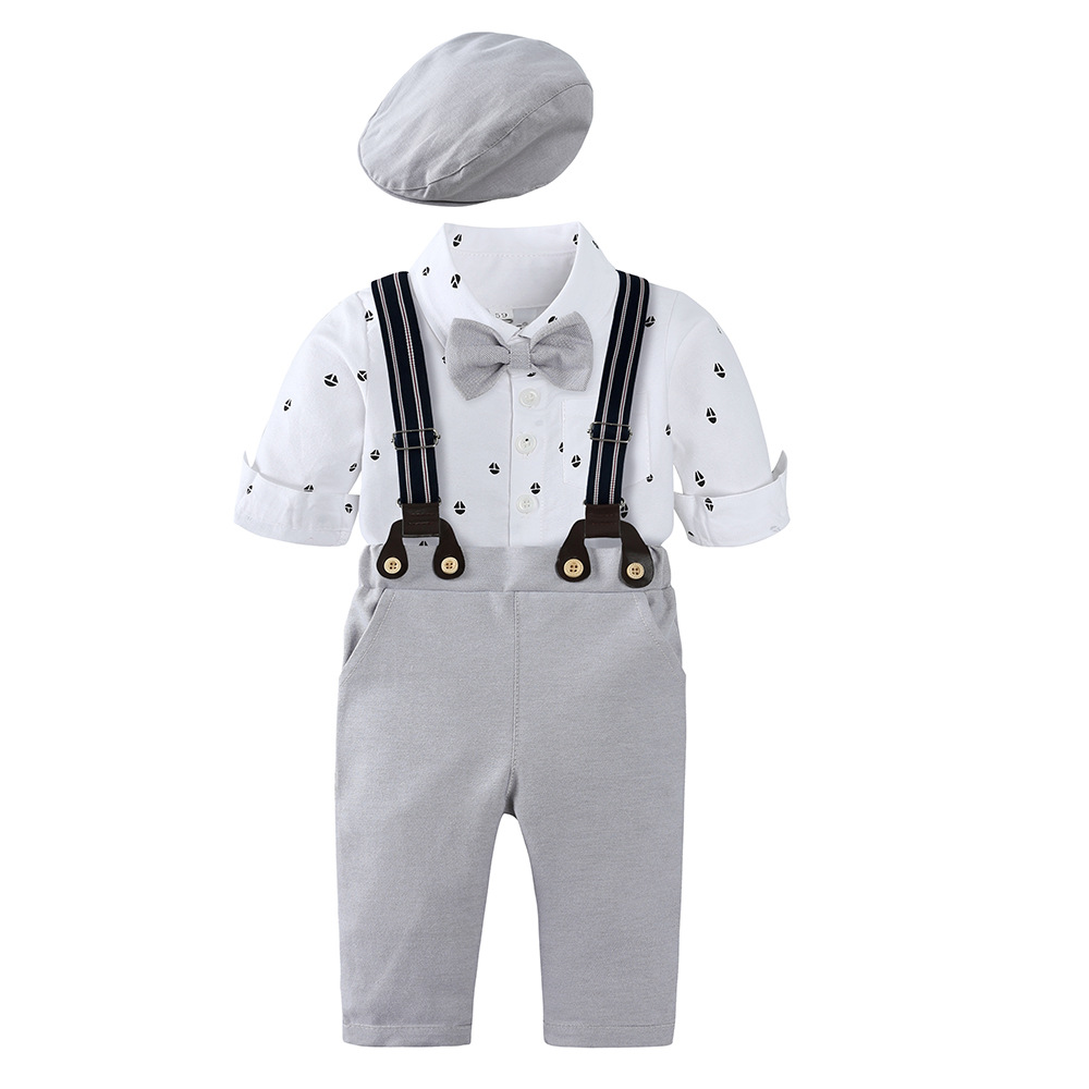 260g Weight Long Sleeve Sleeve Length Woven Cotton Fabric Type Pants Sets Sets Type British Style Solid Color Woven Cotton Boys Clothing Sets