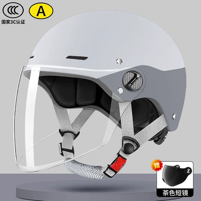 helmet electric car men's and: Motosiklet kaskı (dəbilqə) - white-gray-transparent-long-mirror-free-tea-short-mirror