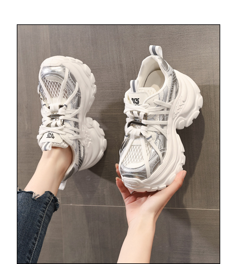 Giày sneaker nữ đế dày lưới thoáng khí phong cách bánh xốp — Màu hồng xanh lam chi tiết 14