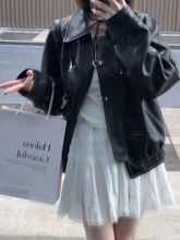 复古黑色皮衣外套女设计感2025秋季新款百搭小个子机车皮夹克女