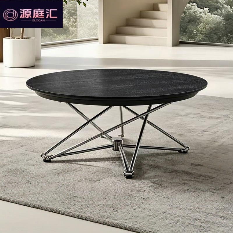 Transformable dining table in light luxury style, spring-loaded folding table, high aesthetic value, creative round coffee table, adjustable height coffee table, home use table