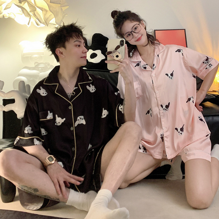 Mickey pareja pijama de mujer verano de manga corta seda hielo japonesa inns lindos gran seda ropa de hombre para el hogar