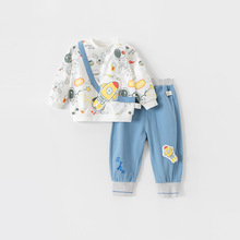 嬰兒長袖套裝寶寶秋季分體衣服男童衛衣兩件套兒童秋裝