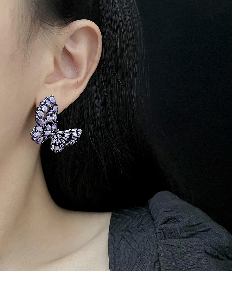 1 Pair Ig Style Shiny Butterfly Plating Hollow Out Inlay Copper Rhinestones Ear Studs display picture 4