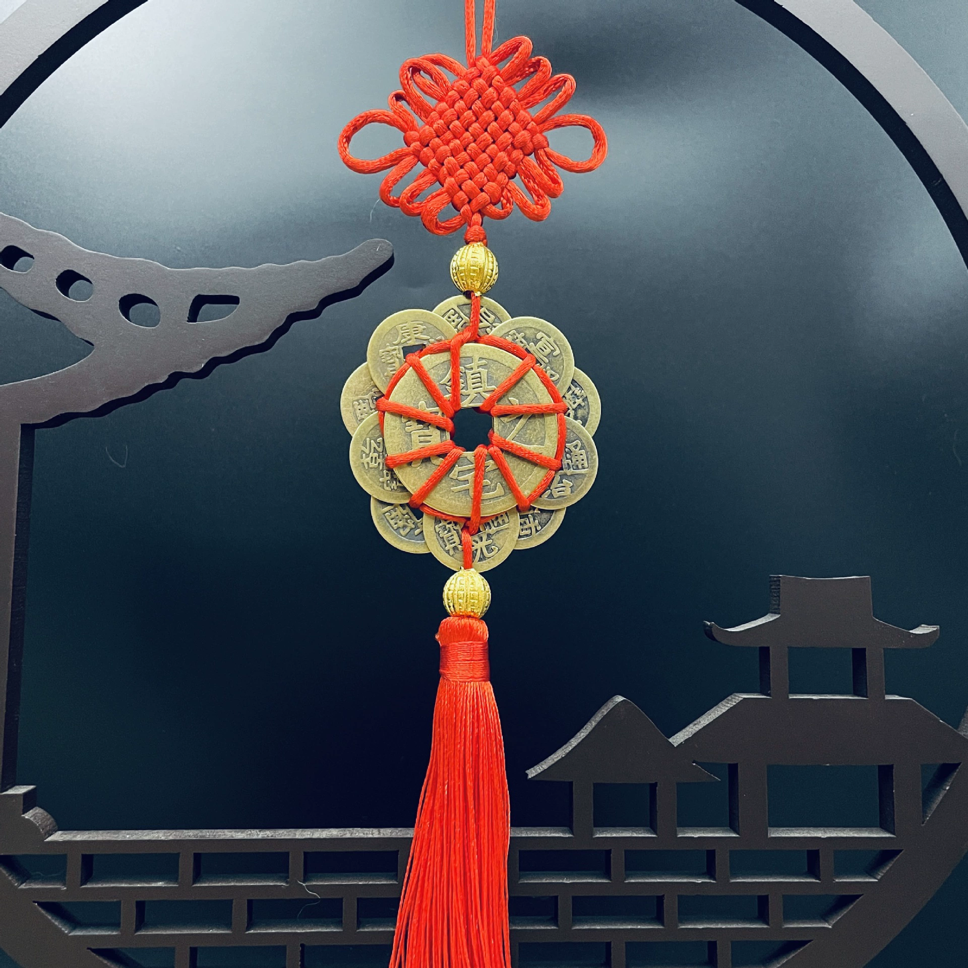 Bonor Chinese knot five emperor money pendants, Jiajia Zhi directly through the six emperors, eight emperor plum blossoms, ten emperor plum blossom door to the door pendant