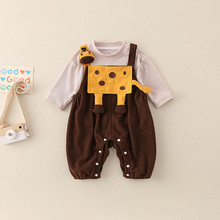 婴儿背带裤套装男女宝宝两件套春秋装连体裤超萌可爱洋气外出爬服