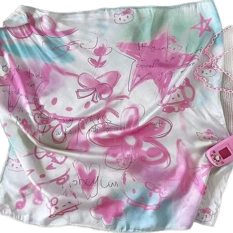 手绘涂鸦HelloKitty头巾辣妹y2k裹胸夏季街头嘻哈方巾多功能丝巾|undefined