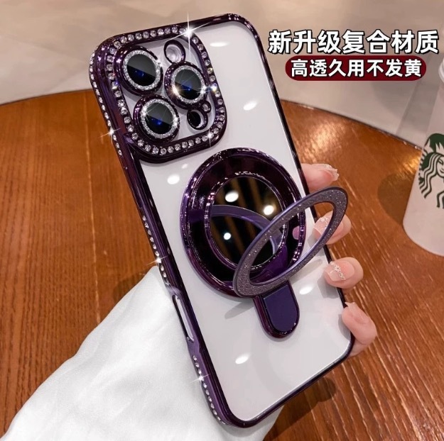 适用iphone17promax闪钻闪粉镜子支架手机壳苹果16水钻优盾磁吸壳|undefined