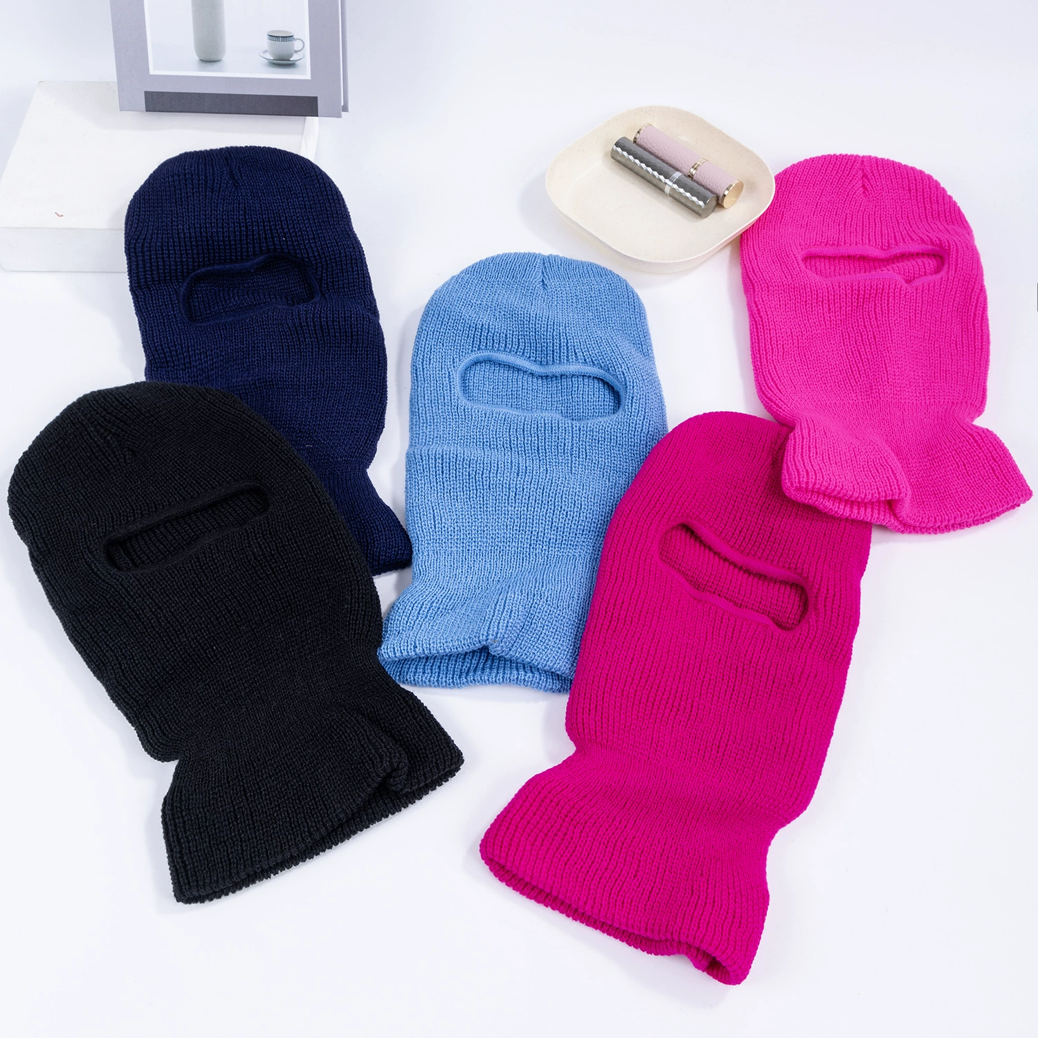 Зимний Теплый головной убор, Мужская лыжная маска для верховой езды с защитой от холода, шерстяная шапка с тремя отверстиями, вязаный головной убор с тремя отверстиями в наличии