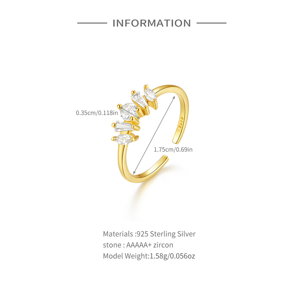 3g Weight Open Rings Classification 1 Piece Quantity Casual Occasion 925 Sterling Silver Material Geometric Pattern Women's Gender Plating Design Sweet Style 925 Sterling Silver Geometric Open Rings 1