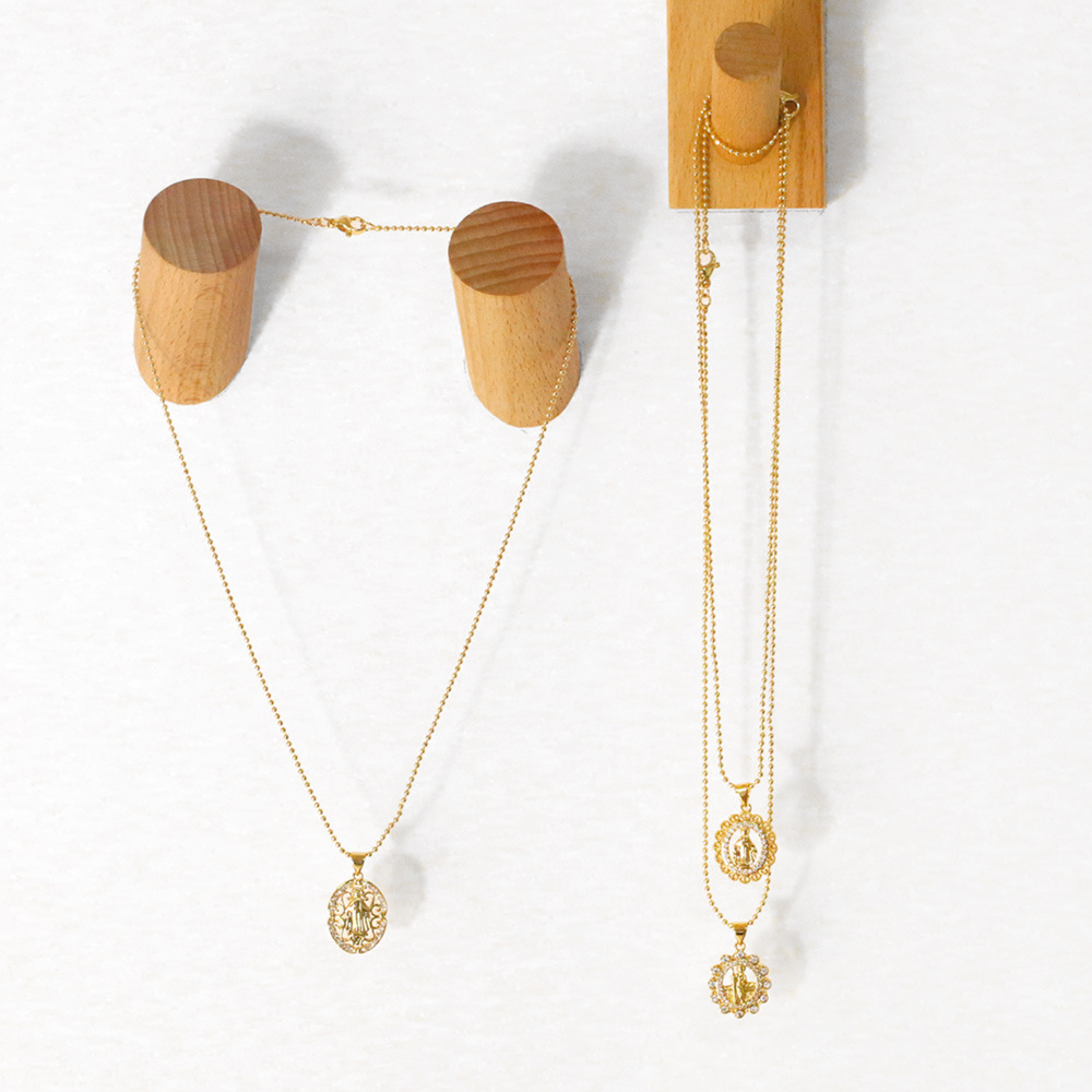 retro golden hollow Virgin Mary tag pendant zircon copper necklace jewelry