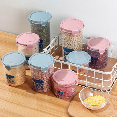 Sealed container for five grains and miscellaneous grains, transparent food storage container for milk powder in kitchen refrigerator at home, plastic buckle storage container 
