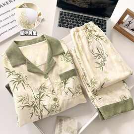 睡衣女春秋夏季棉质带胸垫长袖2025新款可爱夏天家居服两件套装无
