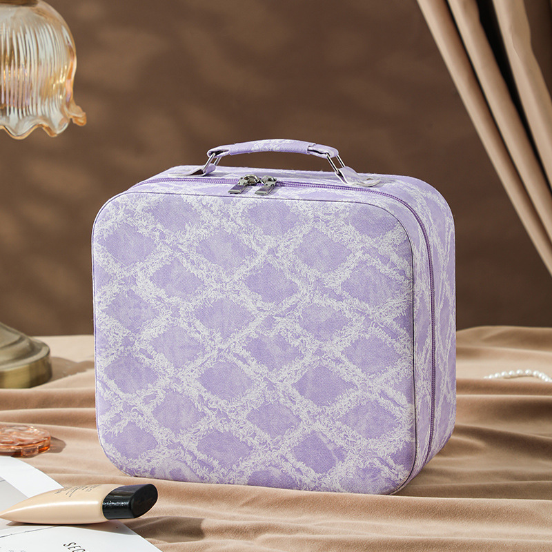 Nueva caja de maquillaje LED simple atmósfera portátil caja de almacenamiento de cosméticos de gran capacidad de cuero PU