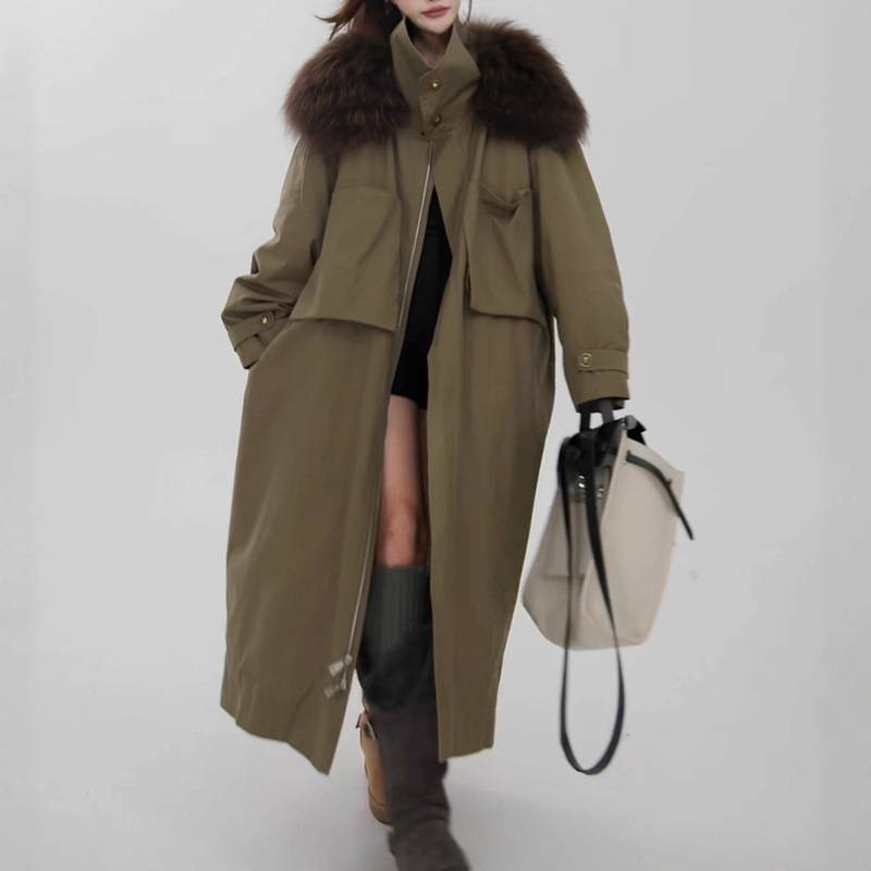 "White Dove" Cc251003 Original Designer Raccoon Fur Collar Goose down Fur Goose down Jacket Women's Extra Long Style