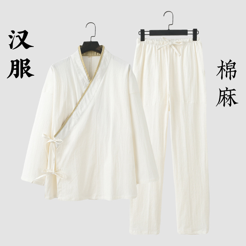 Real shot literary slant lapel button shirt men's 2025 spring and autumn Chinese style Chinese clothing cotton and linen suit retro Zen tea clothing Real shot literary slant lapel button shirt men's 2025 spring and autumn Chinese style Chinese clothing cotton and linen suit retro Zen tea clothing