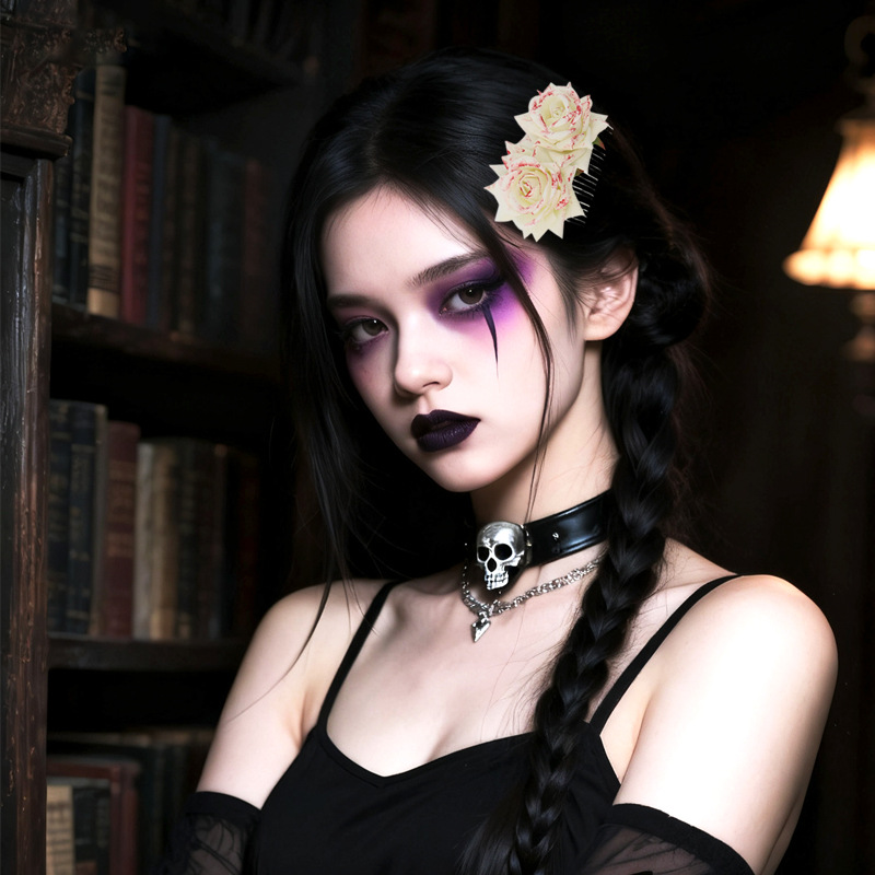 Amazon nuevo peine de pelo de rosa de simulación de Halloween ambiente festivo fiesta fiesta de baile vestir metal peine accesorios para el cabello