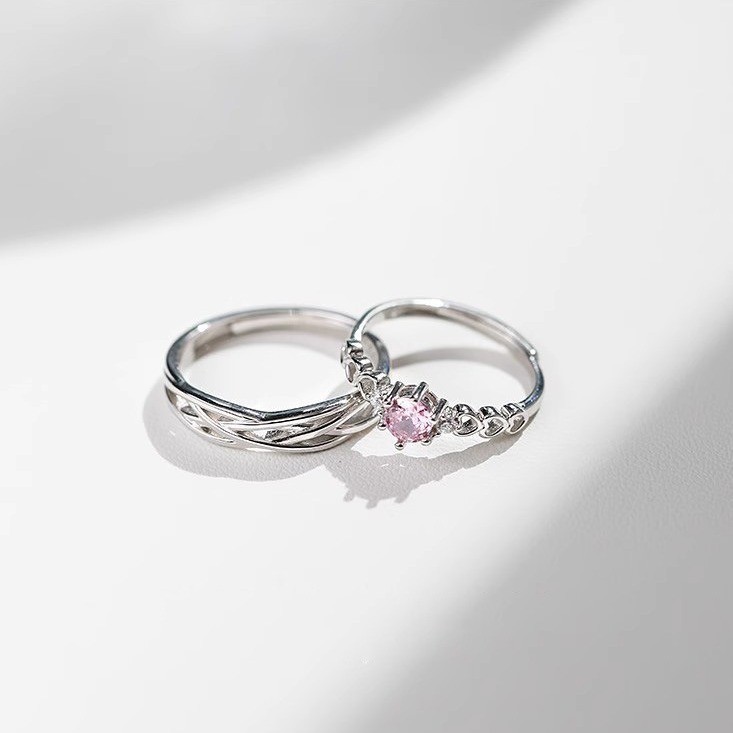 Anillo de pareja de seda azul para hombres y mujeres un par de nicho Rosa Diamante Amor anillo abierto Luz de lujo simple anillo entretejido