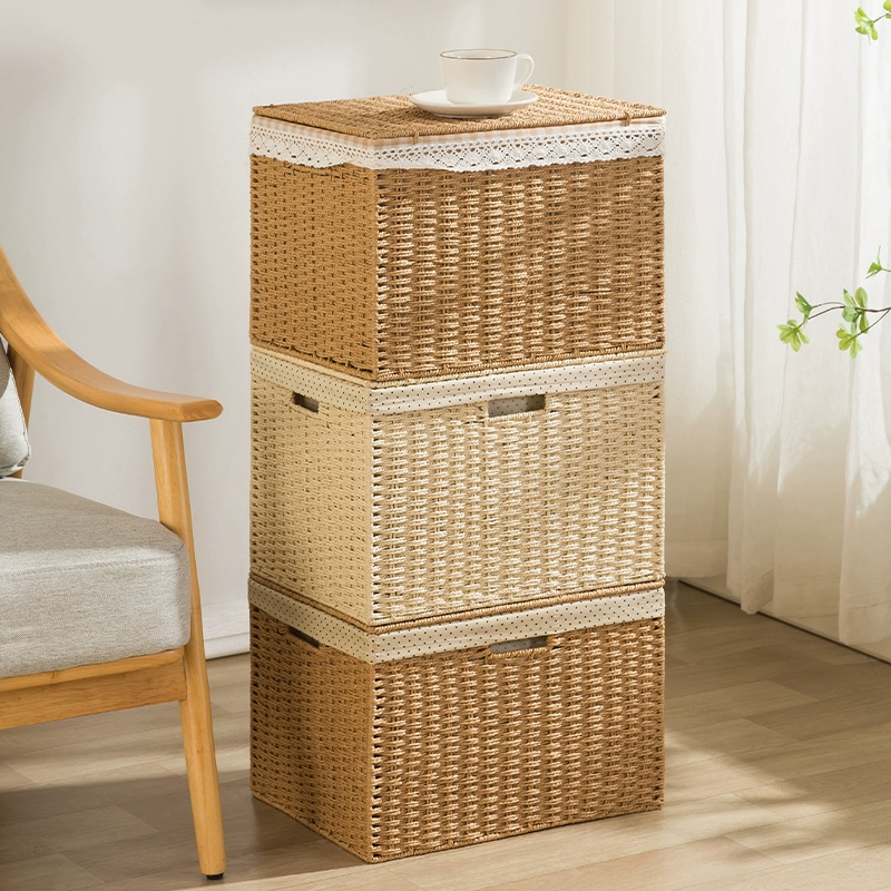 Ящик для хранения, бытовая тканая корзина с крышкой, корзина для хранения косметики, ящик для хранения закусок, ящик для хранения одежды Ma Xiao