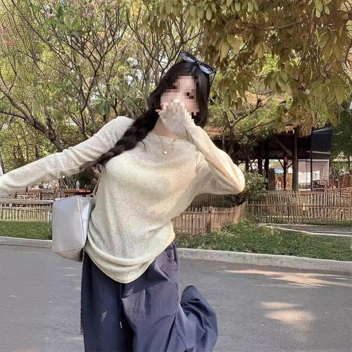 American-style semi-transparent sunscreen long-sleeve T-shirt for women, summer loose casual thin cover-up top, women's figure-flattering shirt