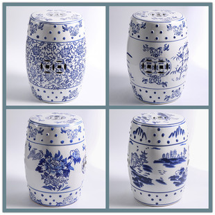 New Chinese Hand-painted Blue and White Porcelain Ceramic Embroidered Pier Distinctive Stool Shoe Changing Stool Retro Small Round Drum Stool Chair