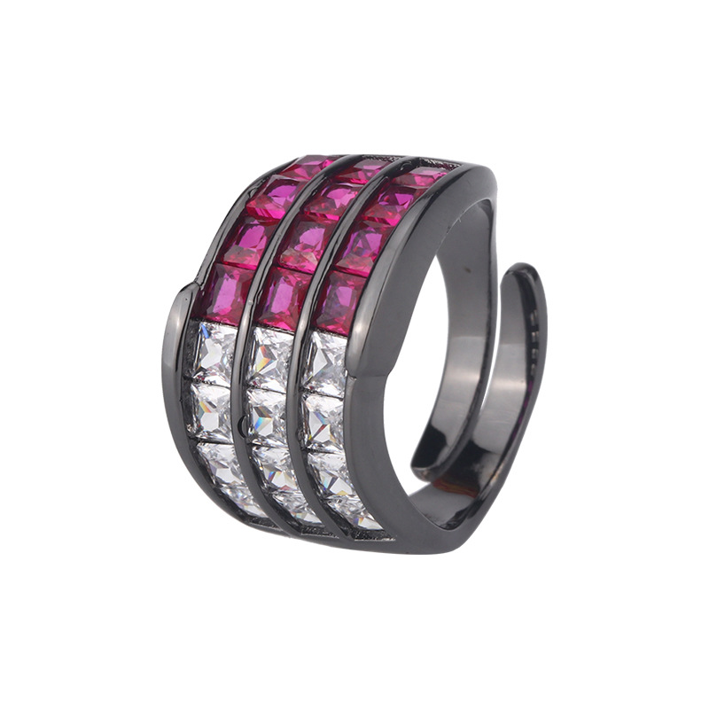 2024 nuevo estilo Zhuang Sheng joyería cobre inferior chapado en oro europeo y americano simulación color tesoro retro anillo de la fila anillo de oro negro personalidad