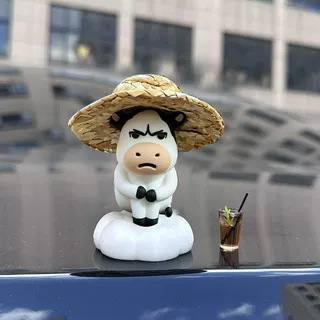 emo grassland cow car ornament electric car interior decoration ugly-cute figurine working cow office desk decoration