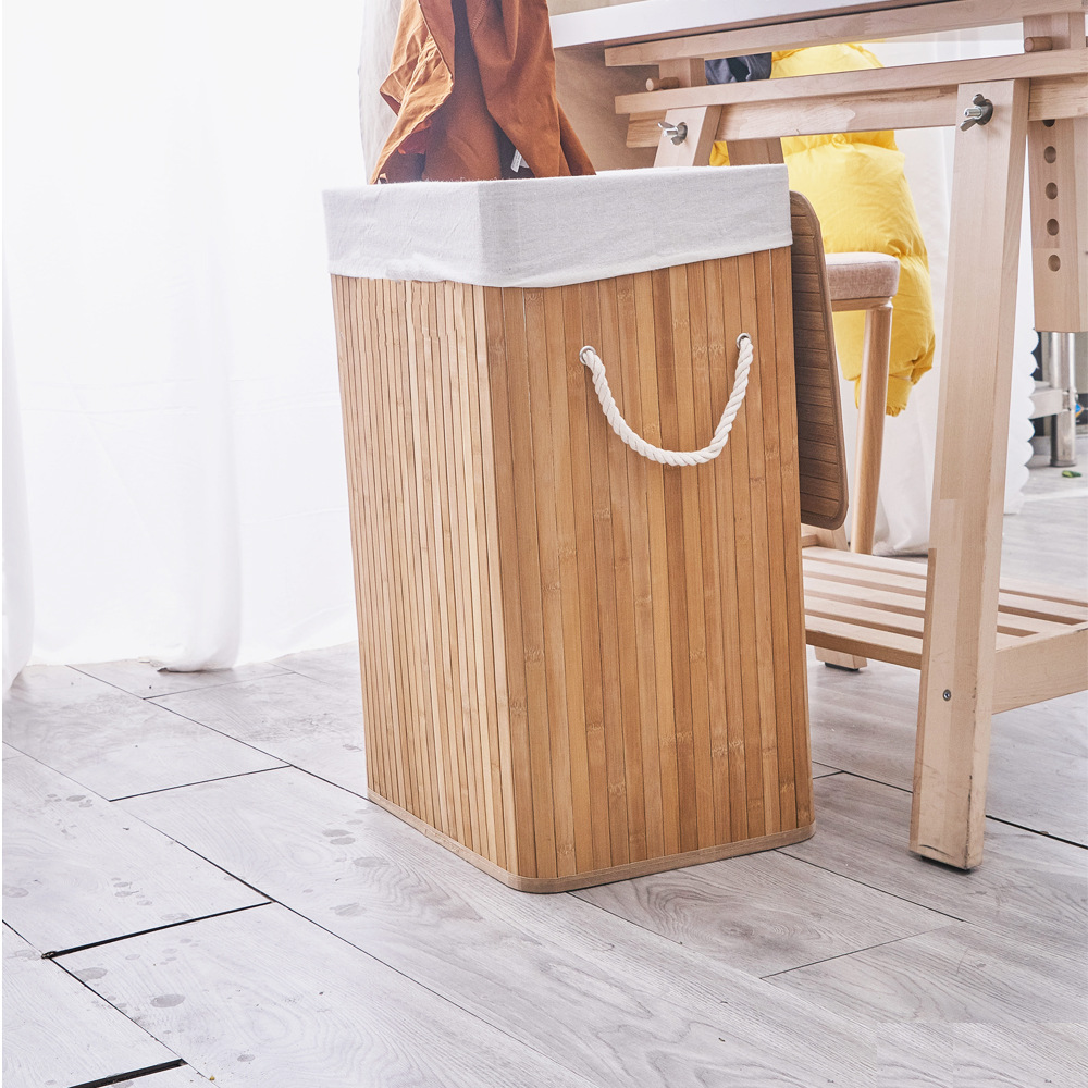 Cesta de lavandería de anillo plegable de bambú transfronterizo, barril de ropa sucia, canasta de lavandería, canasta de ropa sucia, barril de almacenamiento de ropa sucia