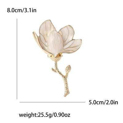Korean New Alloy Enamel Magnolia Brooch Fresh All-match Women's Suit Shirt Corsage Jewelry Pin (Yaxa sancaqları) - white-4404-wh
