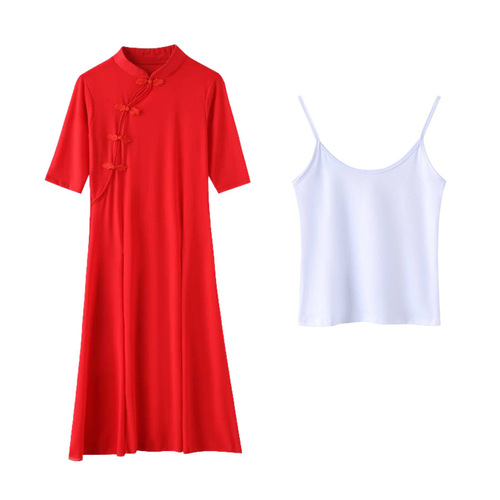 Square dance clothing new suit Chinese classical ethnic dance fan practice clothing women's mesh dress elegant cheongsam
