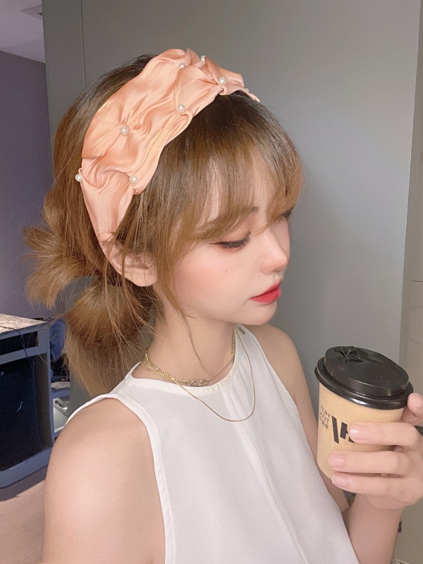 Women'S Gender Korean Jewelry Pearl Satin Folds Hairband 2021 New Hair Scrunchies