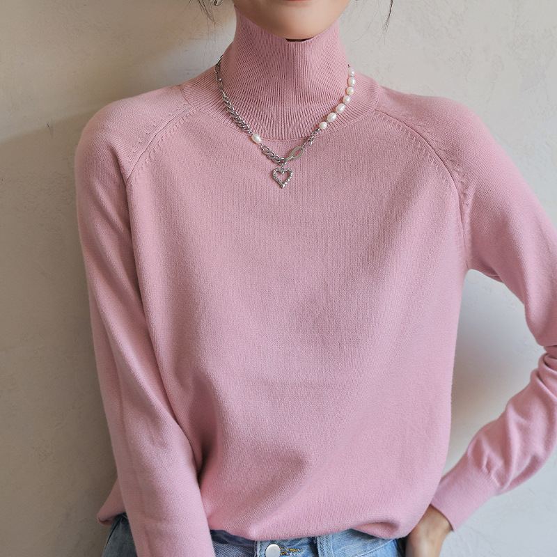 Suéter de punto con cuello medio alto, versátil, corte ajustado, para primavera, otoño e invierno, estilo nuevo 2026, manga larga, capa base elegante para mujer image 13