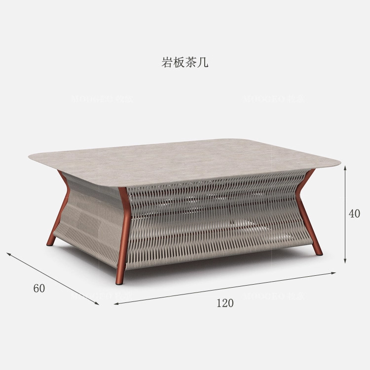 Casual sofá al aire libre tejido de cuerda de cáñamo mesa de té sofá patio al aire libre impermeable moderno sofá mesa de té