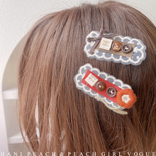 HD9499A015蕾丝花边木质纽扣创意花朵发夹甜美少女碎发夹侧边发饰