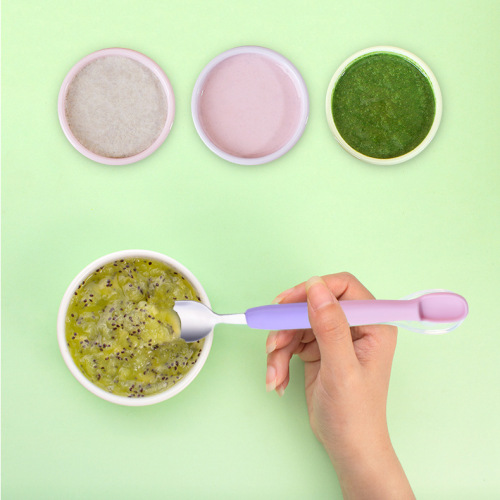 Factory Direct Sales Children's Fruit Scraper Dual-Head Stainless Steel Mashed Fruit Spatula Silicone Spatula Baby Fruit Scraper