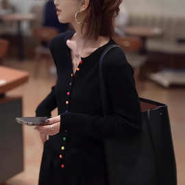 欧货重磅早秋2025新款黑色针织开衫长袖小众洋气女装高级感上衣潮
