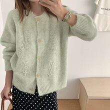 韩系温柔风立体钩花甜美针织开衫外套秋冬新款时尚百搭毛衣上衣女
