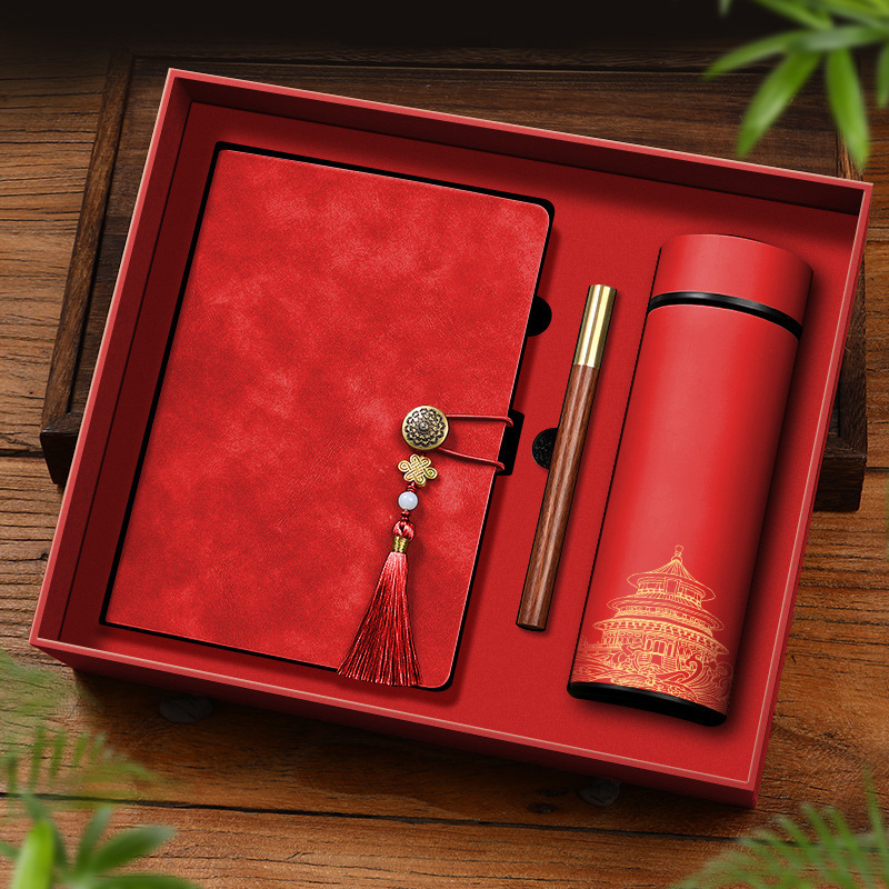 Cuaderno de negocios acompañante regalo caja de regalo set de piel de oveja USB bolígrafo de firma retro cuaderno puede imprimir LOGO