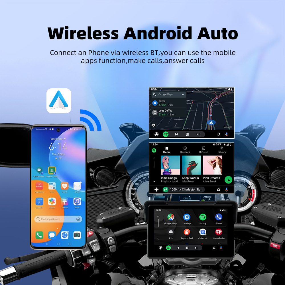 7inch Motorcycle Portable Wireless Carplay Navigation Device Ips Hd Waterproof Tire Pressure Monitoring Vehicle Display Screen