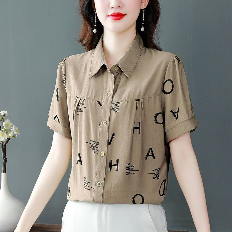 Cotton Shirt Women's Summer Loose New Motherhood Western Style Led Cardigan plus size Short-sleeved Middle-aged Floral High-grade Top